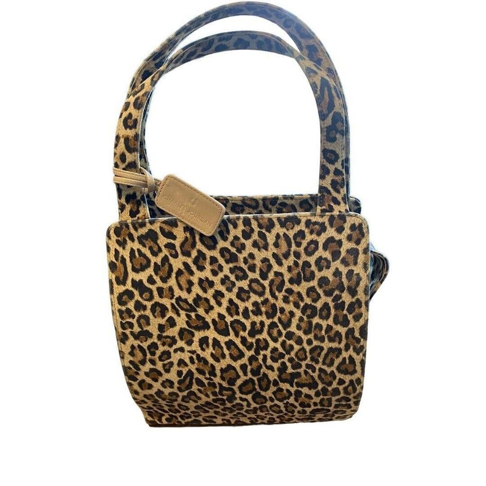 Charles Jourdan Leapord Print Structured Suede‎ Small Tote
